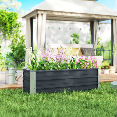 Jardinera elevada de acero 125x47x40 cm gris OKMYHOME (1/5)