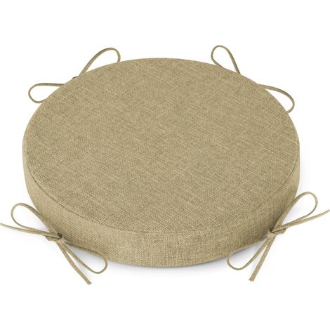 Coussin de tabouret de bar rond avec attaches - 1 coussin antidérapant - 31 x 31 cm - Lavable - Housse amovible et lavable - Beige (1/5)