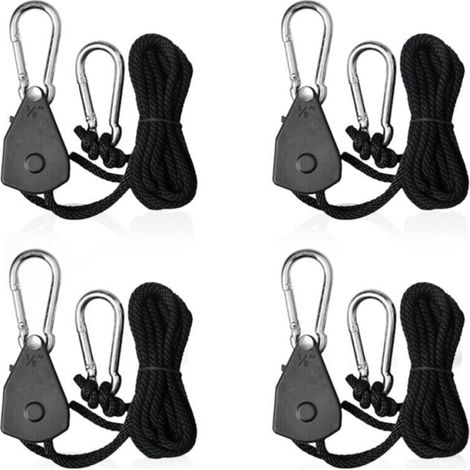 Lot de 4 tendeurs de corde à cliquet réglables avec crochet 1/8 Convient pour les spots suspendus (1/4)
