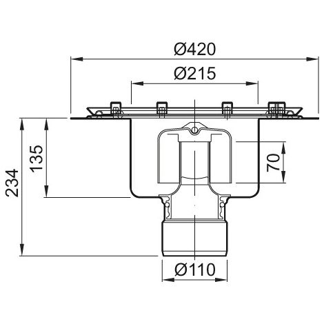 ACO Bodenablauf Variant-CR DN100/ 90Grad/2,0l/s/Pressflohne WS, 9519.20.00