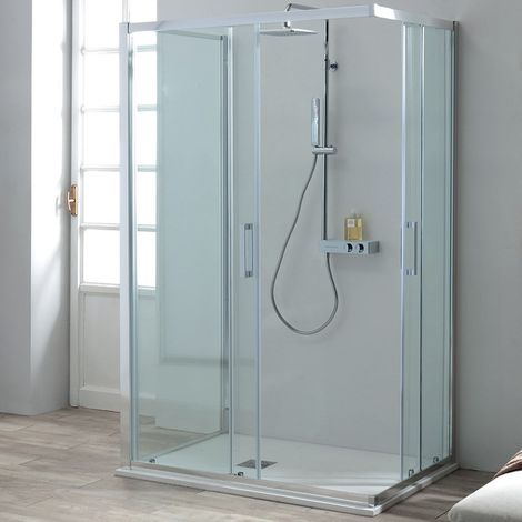 Box Doccia FLEX 70x90x70 cm - Altezza 200 cm A Muro con Doppia Porta Scorrevole in Cristallo - 3 Lati Reversibile (1/5)