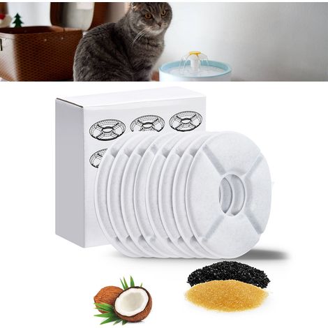 Lot de 12 filtres pour fontaine à eau pour chat, triple filtration, purification de l'eau, filtres ronds de rechange pour distributeur d'eau pour chat (1/5)