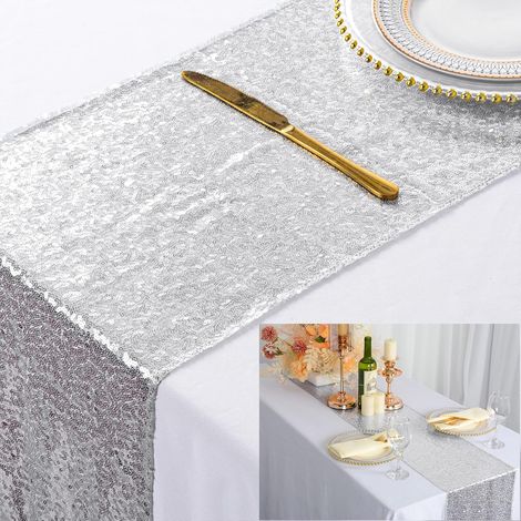Nappe à paillettes dorées, petite nappe pour décoration extérieure, convient pour mariage, noël, halloween silver (1/5)