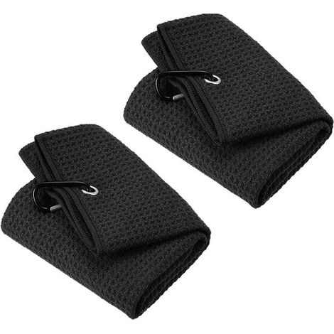 Set di 2 asciugamani sportivi in poliestere - 30x30x2 cm - ideali per camminare, correre, giocare a golf, a basket e a calcio - Nero (1/5)