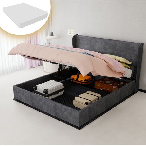 Bett modern gepolstert in Grau 160x200 cm mit Kopfteil und Stauraumbasis mit Liftfunktion
