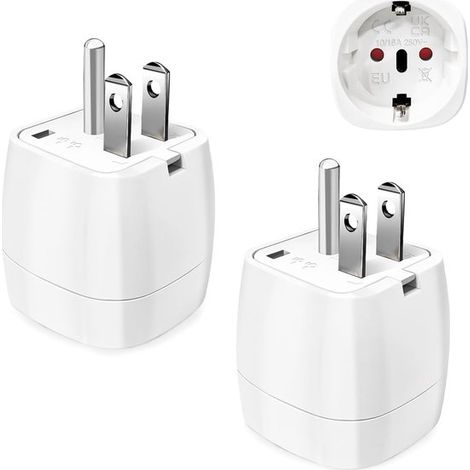 Passend für [2 Stück] US-Steckeradapter，Reiseadapterzubehör，FR 2-Pin auf US 3-Pin Steckeradapter für Kanada，Mexiko und Thailand，Typ B (schwarz) (1/5)