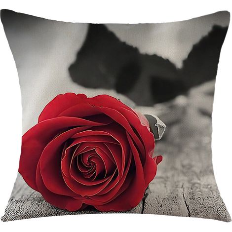 Housse De Coussin - Rose Rouge - Tissu Lin Artificiel - 45 X 45 Cm - Pour Canapé Fauteuil Lit Extérieur - 1 Pièce (1/5)