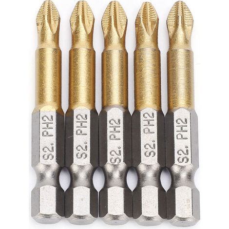 Lot de 5 embouts de tournevis cruciformes PH2 antidérapants tige hexagonale 1/4" 50 mm