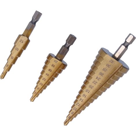 Lot de 3 forets étagés en acier rapide à barbes pour le perçage du bois et de l'acier inoxydable (1/5)