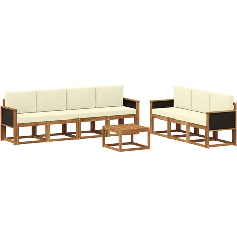 Conjunto de sofás de exterior 7 uds. 7 plaza Natural y Crema vidaXL (1/5)
