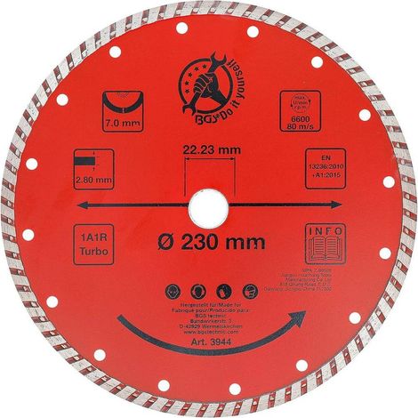 Disque de Coupe Turbo 230 mm - Haute Performance - Coupe Rapide et Précise, Acier, Pro - D-Work