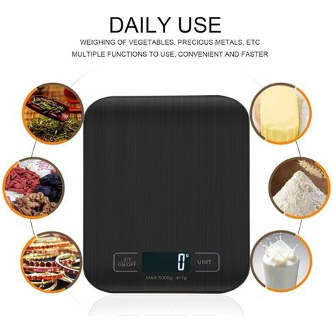 Digitale Küchenwaage, Professionelle Digitalwaage 5 kg - Genaue Messung bis zu 1 g, Elektronische Küchenwaage mit LCD-Display, Tara-Funktion. (Schwarz-5 kg) (1/3)