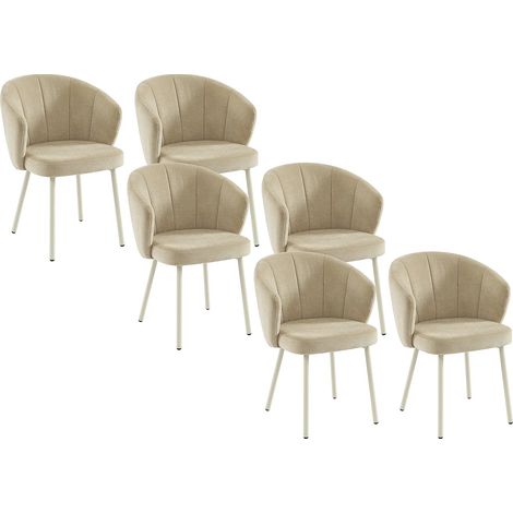 Sedia in tessuto e metallo bianco - Beige - Lotto di 6 - TANURY (1/5)
