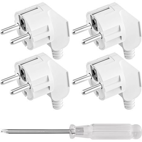 4 Pièces Fiche Coudée, Fiche Mâle, Prise Electrique Male 250V 16A pour Câbles de 8 à 10 mm, avec Tournevis, Matériau PP, D'alimentation Domestique Décorative à Encastrer ou à Remplacer(Blanc) (1/5)