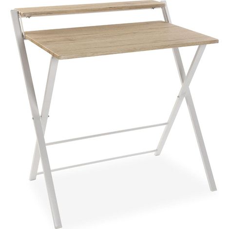 Bureau Informatique Bureau Sécretaire Poste de Travail Table d'étude pour Ordinateur Gaming, Pliant, Dimensions (H x l x L) 83 x 50 x 81,3 cm, Bois et métal, Couleur: Marron et Blanc (1/5)