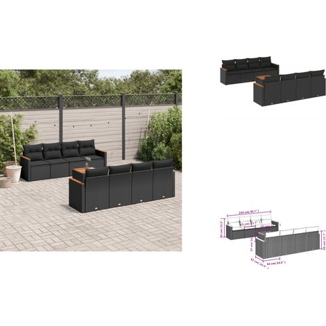 9-tlg. Garten-Sofagarnitur mit Kissen Schwarz Poly Rattan - Gartenmöbel Set - Esszimmergarnitur - Outdoor Möbel - Lounge Sofa - Rattan Gartenmöbel (1/3)