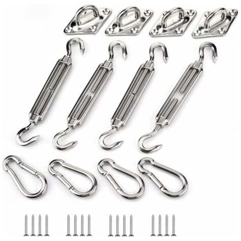 Kit de fixation de voile d'ombrage, kit de fixation de voile d'ombrage en acier inoxydable pour triangle et carré, rectangle, voile d'ombrage