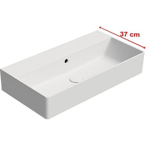 Lavabo KUBE X en céramique 70x37cm, sans trou pour robinetterie,blanc mat (1/4)