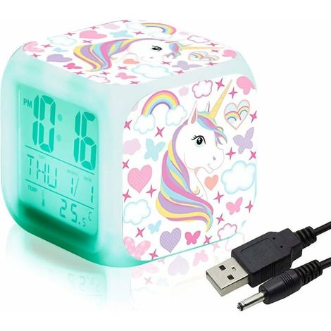 Réveil numérique licorne pour filles, cube LED LCD lumineux avec veilleuse, réveil de chevet pour enfants, cadeau d'anniversaire pour enfants, femmes et adultes, chambre à coucher (1/5)