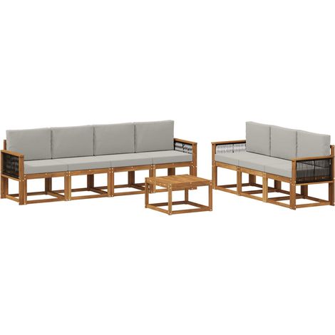 Conjunto de sofás de exterior 7 pcs Natural y Gris Claro vidaXL (1/5)