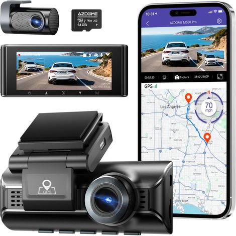 4K-Auto-Dashcam, 3,19-Zoll-IPS-Bildschirm, 64-GB-Karte im Lieferumfang enthalten, 5,8-GHz-WLAN, GPS, Nachtsicht, 170°-Weitwinkel-WDR, Parkmonitor, unterstützt bis zu 256 GB (M550 Pro)