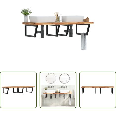 Wandmontage - Waschbeckenregal Wandmontage Stahl und Akazienholz (1/5)