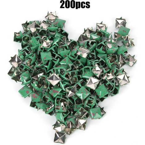 200 rivets carrés en métal, élégants et personnalisables, pour chaussures, sacs, chapeaux et autres accessoires de décoration (9 mm), base verte et point rouge. (1/5)