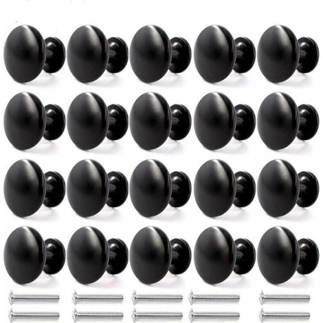 – Lot de 20 boutons de meuble vintage 30mm – Alliage de zinc poli – Installation facile pour placards et tiroirs – Noir - 20PCS (1/5)
