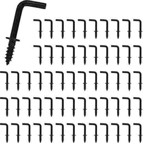 60 Pcs Crochets à Vis, Mini Crochets en L à Visser, Petits Crochets à Visser à Angle Droit, Vis à Angle Droit, Vis à Crochet en Métal pour Accrocher, Crochets Muraux Stables (Noir, 20 8 mm) (1/5)