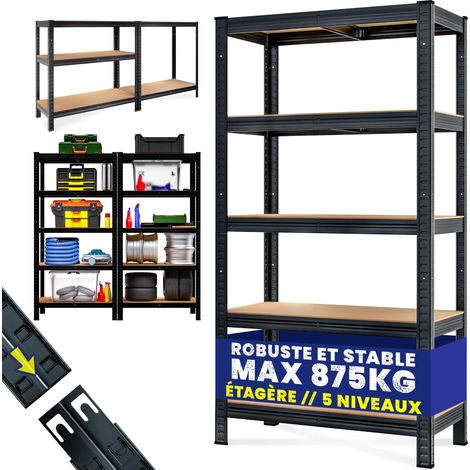 Monzana – Étagère métallique modulable 5 niveaux – Charge max 875 kg – Dimensions 180x90x40 cm – Pour garage, atelier, cave – Système de fixation par clips