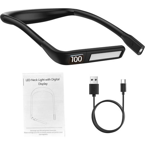 Lampe de lecture à pince LED GH-9E rechargeable 1800mAh, éclairage collier portable avec affichage numérique, 3 températures de couleur, bras flexibles, lumière douce pour lecture et travail (1/4)