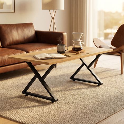 Ensemble de 2 pieds de table en acier en forme de X avec 12 vis et 4 pieds réglables, style industriel, noir (1/5)