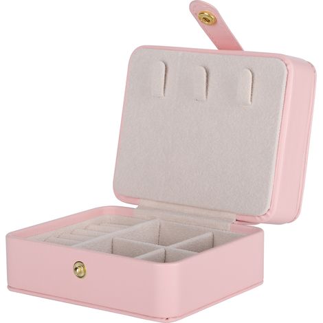 Boîte à bijoux de voyage rose - Coffret organisateur pour colliers, bagues et boucles d'oreilles - Design compact et élégant (1/5)