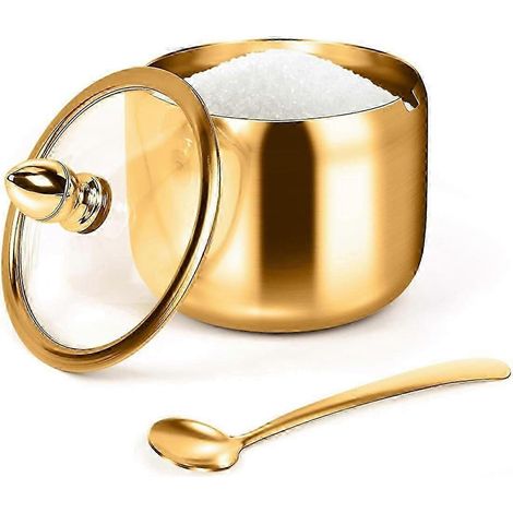 Sucrier avec couvercle et cuillère, accessoire de bar à café, rangement de cuisine pour le sel, boîte (1/4)