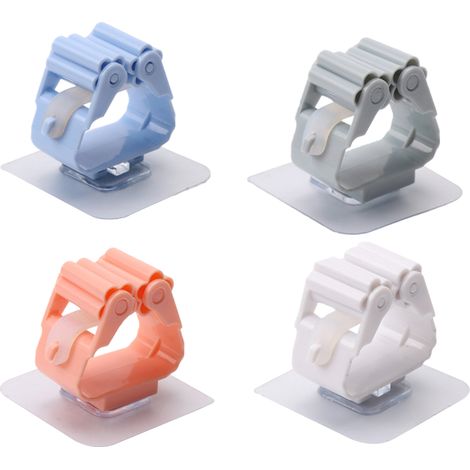 Lot de 4 supports à balais suspendus sans trou, crochet pour balai de salle de bain, support pour cartes, pince pour balai (1/5)