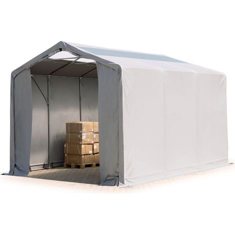 TOOLPORT Carpa almacén 4x6 m carpa industrial con claraboya, PVC 850 N 100% impermeable, gris - 3m de altura lateral