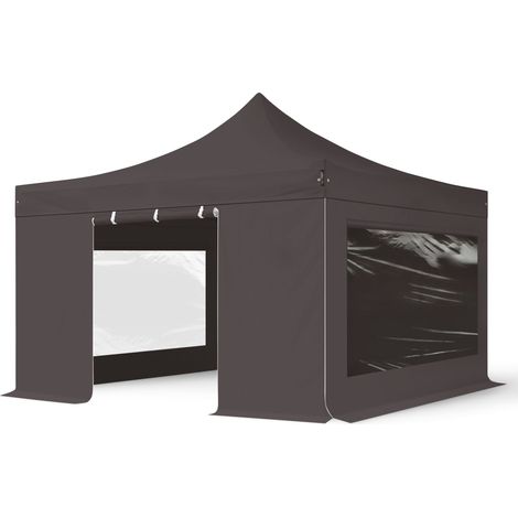 4x4m Pop Up Gazebo PROFESSIONAL Aluminium 40 mm, incl. Sidewalls with Panorama Windows, dark grey High Performance Polyester approx. 400g/m²