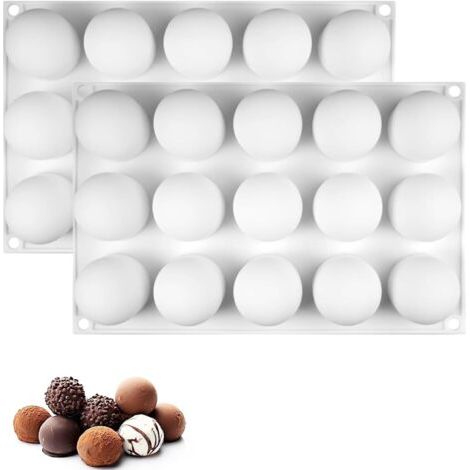 Moule Sphérique en Silicone, Moule à Boules en Silicone 15 Cavités, 2 Pièces Glace Rondes, à Boules de 4,2 cm, pour la Fabrication de Chocolat, de Gelées et de Mousses (1/5)
