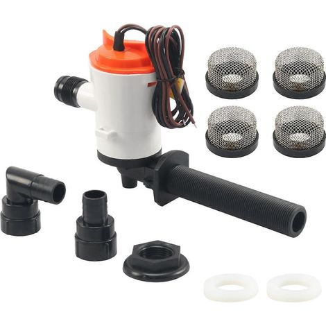 Pompe double usage 12 V avec filtre en acier inoxydable, débit de 800 GPH, qualité marine, pour pêcheurs et plaisanciers, multicolore (1/5)