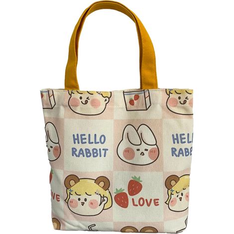 1 Sac en toile, motif dessin animé, grande capacité, souple, réutilisable, pour femme, shopping, voyage (1/5)
