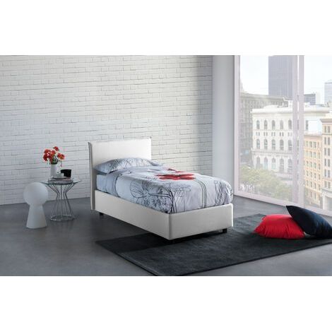 Talamo Italia Einzelbett Bruna, Containerbett mit Stoffbespannung, 100% Made in Italy, Frontöffnung, passend für Matratze Cm 80x190, Weiß (1/5)