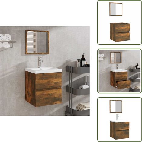 Armadio da bagno - vidaXL Mobile da Bagno con Specchio Rovere Fumo in Legno Multistrato - Armadio con specchio