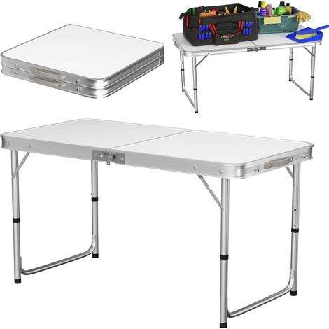 table de camping pliante réglable en hauteur de 120 cm, table de pique-nique, table de barbecue, adaptée à l'extérieur, design plié en deux, 3 hauteurs disponibles (1/5)