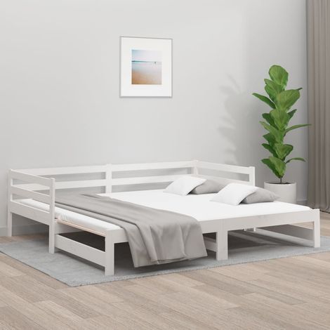 Lit double pour adulte Cadre de lit - Lit coulissant Blanc 2x(80x200) cm Bois de pin massif BV726091 - BonneVie (1/5)