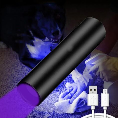 UV Torche 365nm Rechargeable, Lumière Noire pour la Détection d'urine d'animal de compagnie, Mini Flashlight USB, Détecteur de pour animaux de compagnie Tapis Violet (1/5)