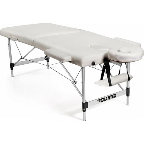 Structure en aluminium table de massage pliante réglable avec têtière et sac pour salon de spa blanc (1/5)