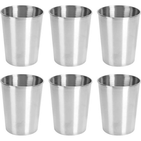 Juego de vasos de acero inoxidable: 6 vasos portátiles para acampar y para el hogar - Vasos metálicos de 250 ml (1/5)