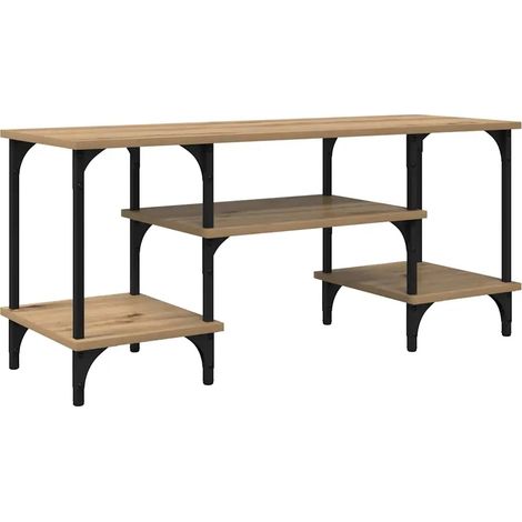 Mobile TV rettangolare rustico con portaoggetti 102 x 35 x 45 cm in legno multistrato rovere artigianale 020052720