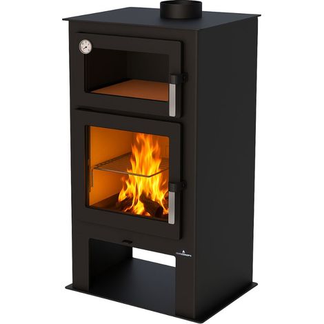 Bronpi – Poêle à bois 9 kW GIJONH – Foyer en vermiculite – Rendement 82% – Four en brique réfractaire – Sortie des fumées supérieure (1/5)