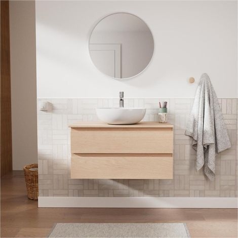 SORRENTO Einzelwaschtisch-Unterschrank 80 cm + Waschbecken + Armatur + Spiegel